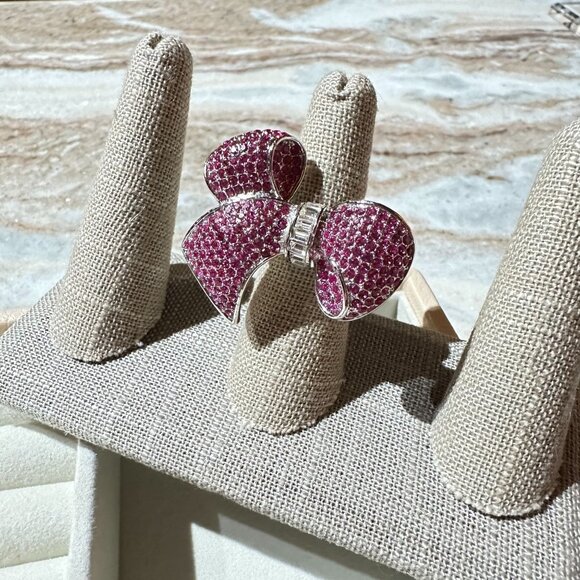 Park Lane Jewelry - Park Lane Hope Ring Bow Design W/ Pink Crystals Silver Tone Size 7 NWT